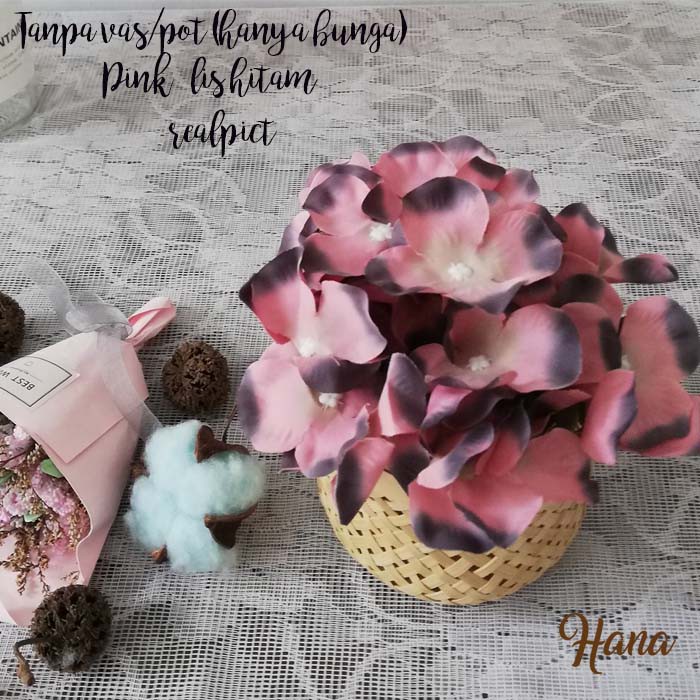 bunga plastik hydrangea/bunga plastik dekorasi/bunga artificial-PINK LIS HITAM