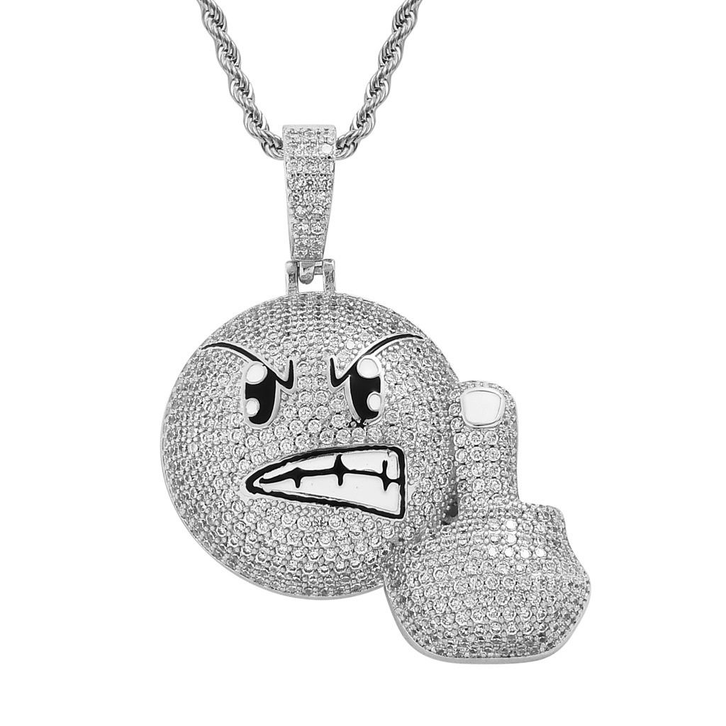 2022 Kalung Rantai Liontin Emoji Marah Hias Zircon Gaya Eropa / Amerika Untuk Wanita