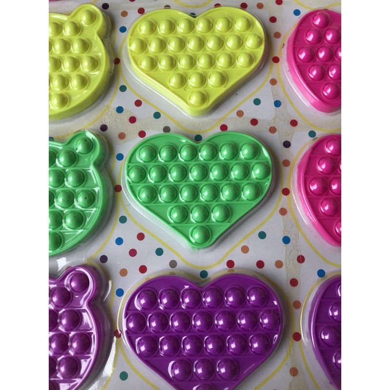 [Himart]Mainan Squishy Bubble Pop It Bahan Silikon Warna Pelangi Untuk Penghilang Stress-Mini love 9cm