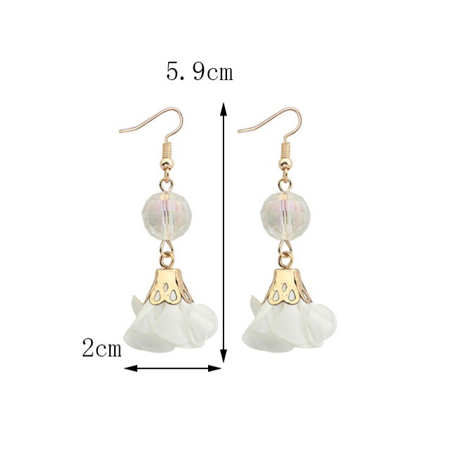 LRC Anting Gantung Fashion Flower&amp;beads Decorated Pure Color Simple Earrings