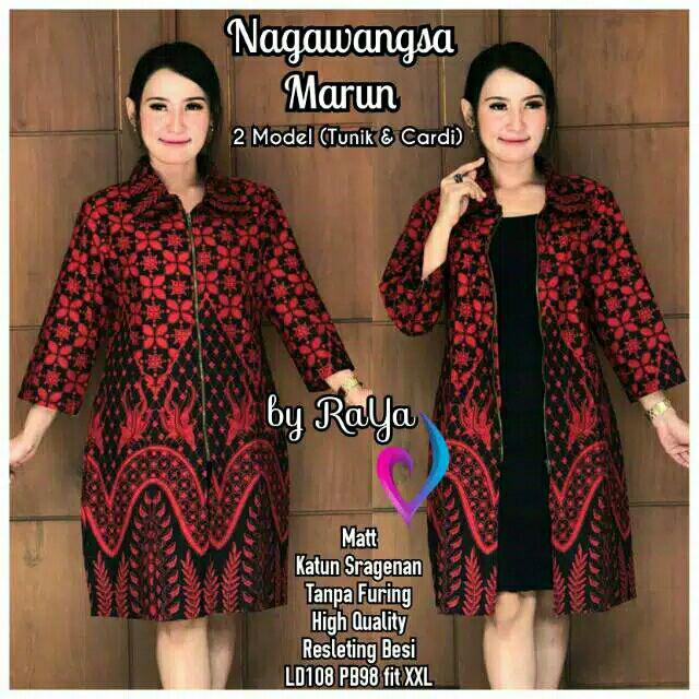 Tunik Cardi Nagawangsa Marun Atasan Batik Modern Murah Katun Sragenan