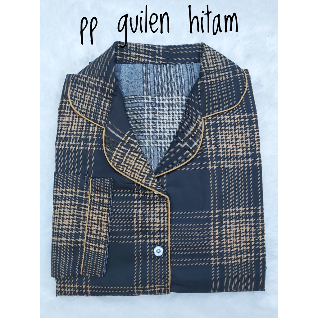 BJ - Piyama PP Wanita kotak / Baju tidur lengan panjang Katun Premium-GUILEN HITAM