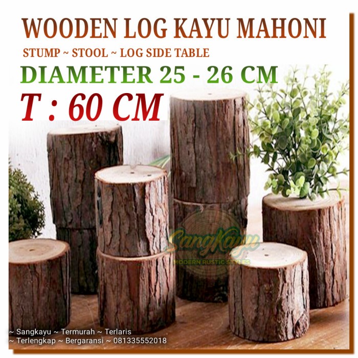 Meja kayu bulat side table bedside table kursi log meja sudut rustic 6 - TIDAK HALUS