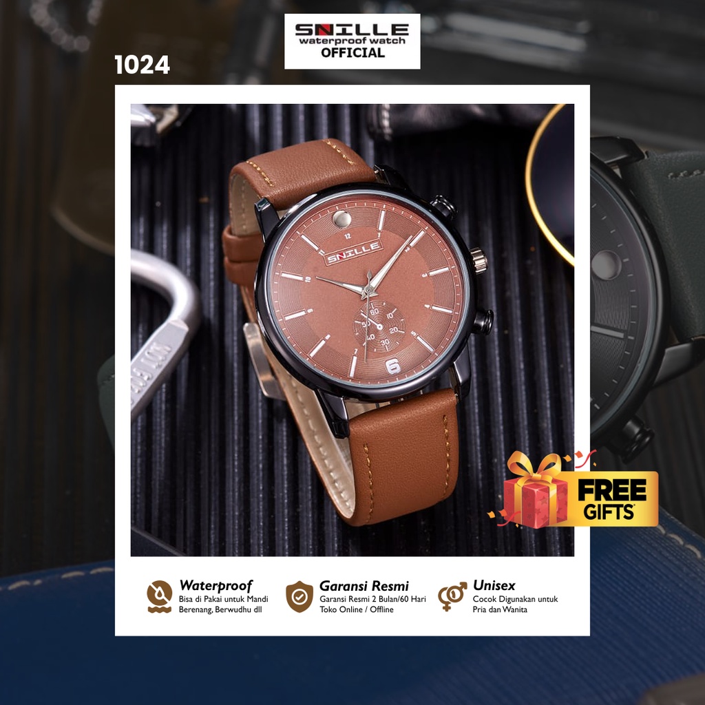 Snille Jam Tangan Kulit Pria Original Asli Anti Air Waterproof 1024