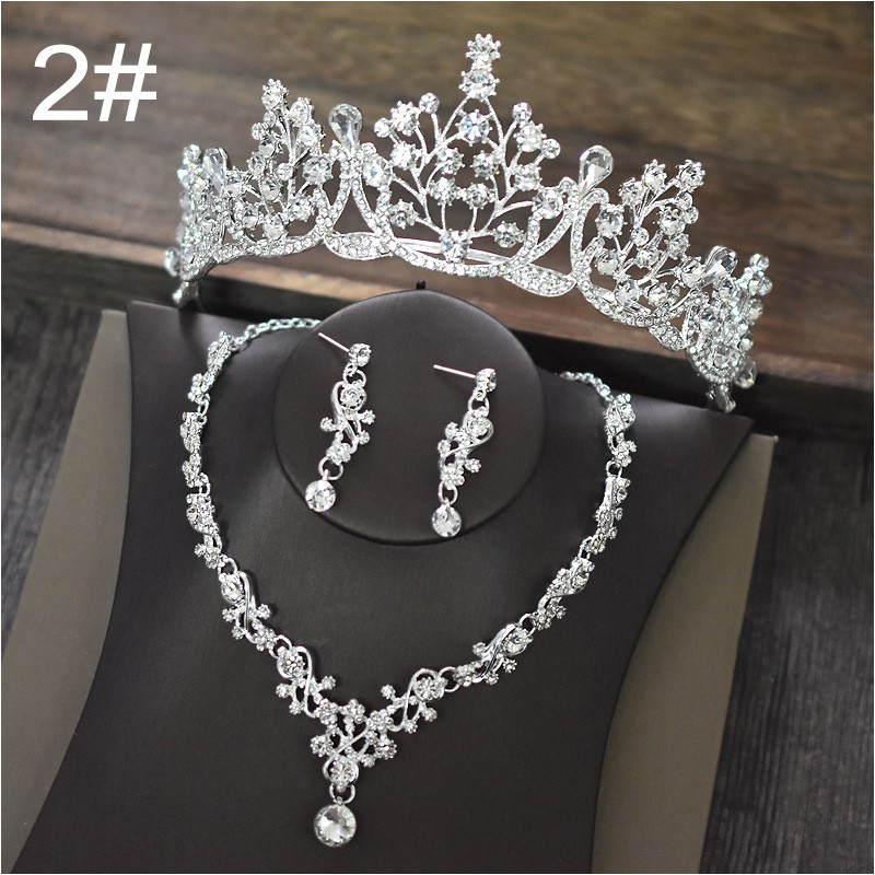 Set Perhiasan Pernikahan Tiara Mahkota Tiara + Kalung