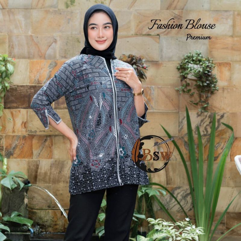 tey-17 Batik wanita ASJ SA HRB026 Kenongo Kemeja Tosca Pendek-Z Boto Abu