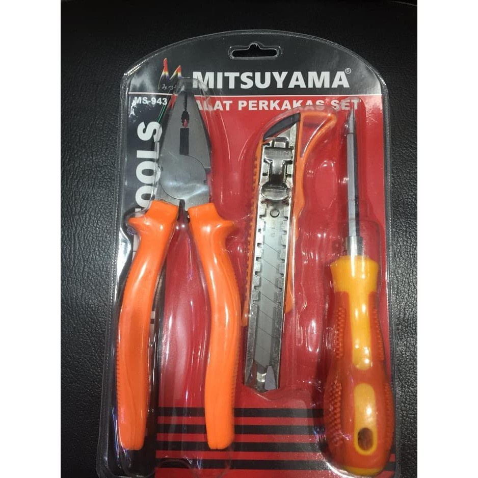 Perkakas Set MS-943 Alat Pertukangan 3 In 1 Mitsuyama Obeng Tang Pisau Carter Multifungsi