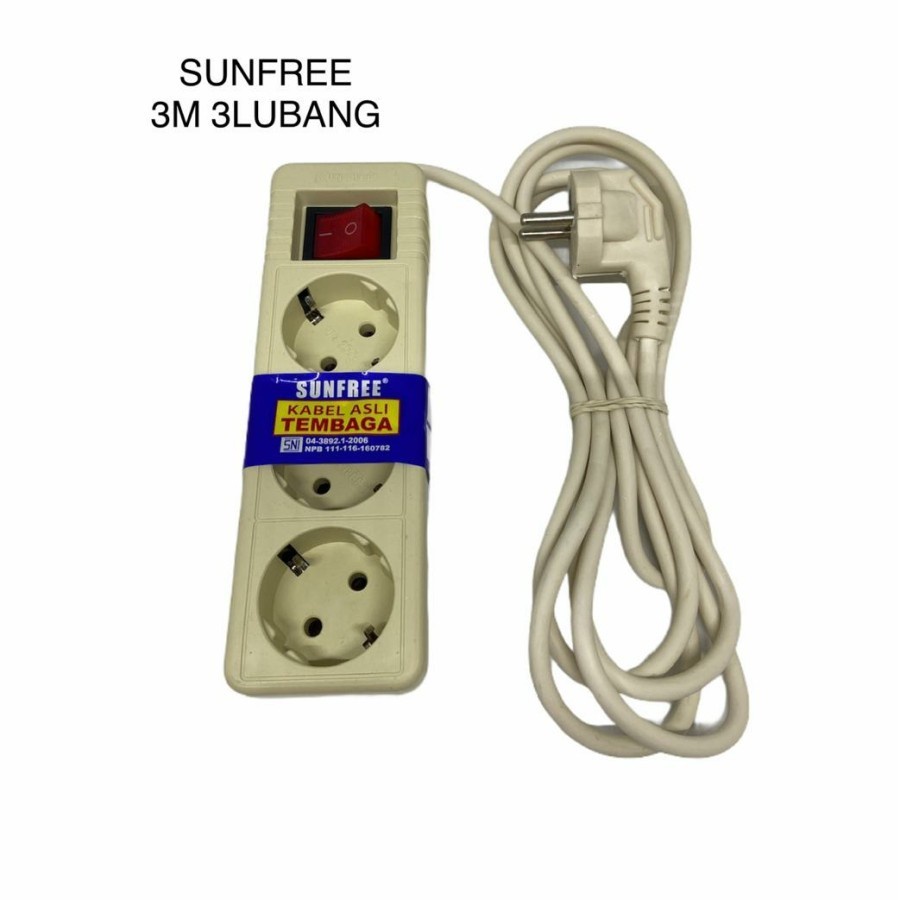 Sunfree Stop Kontak - Kabel Box 3 Meter 3 Lubang - JUPITER 33 SNI