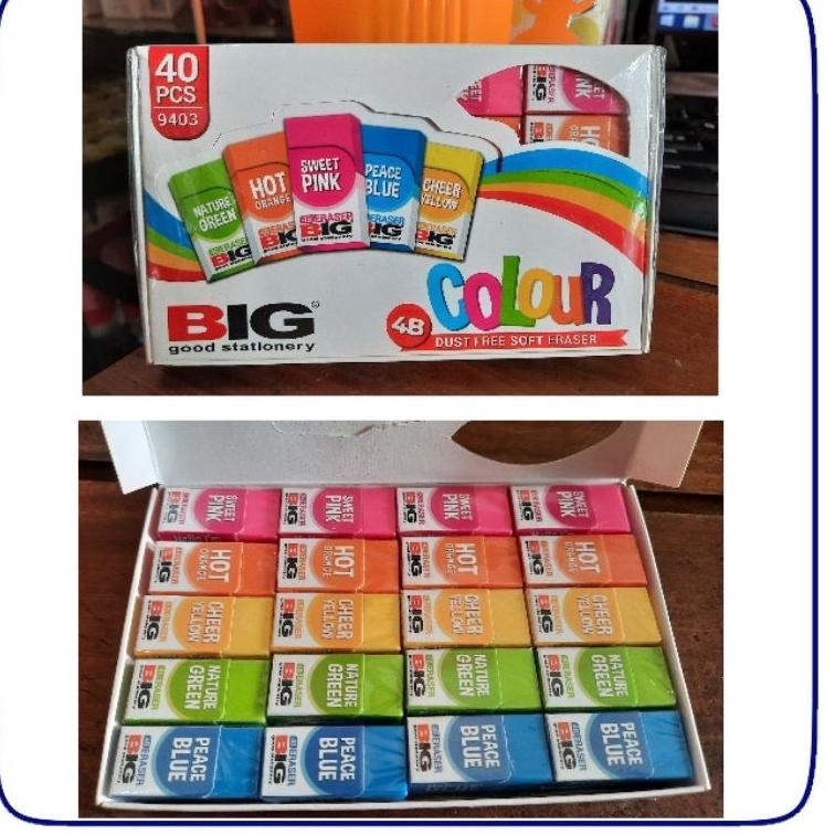 

(G6R2) Penghapus Eraser BIG Putih dan Warna Grosir (1pak/40pcs) //Jual@produk