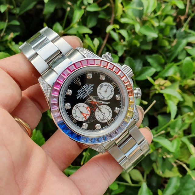 JAM TANGAN ROLEX DAYTONA RING DIAMOND RANTAI SILVER