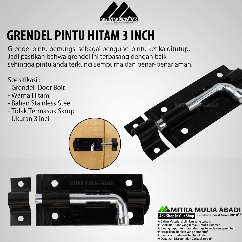 Slot Pintu Grendel 3 &quot; Hitam Besi