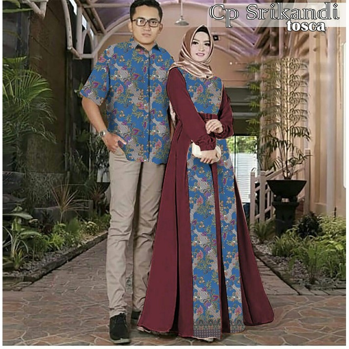 Pakaian wanita pasangan Couple Batik Sutra Combi Srikandi - Hijau Tosca preweding kado hadiah