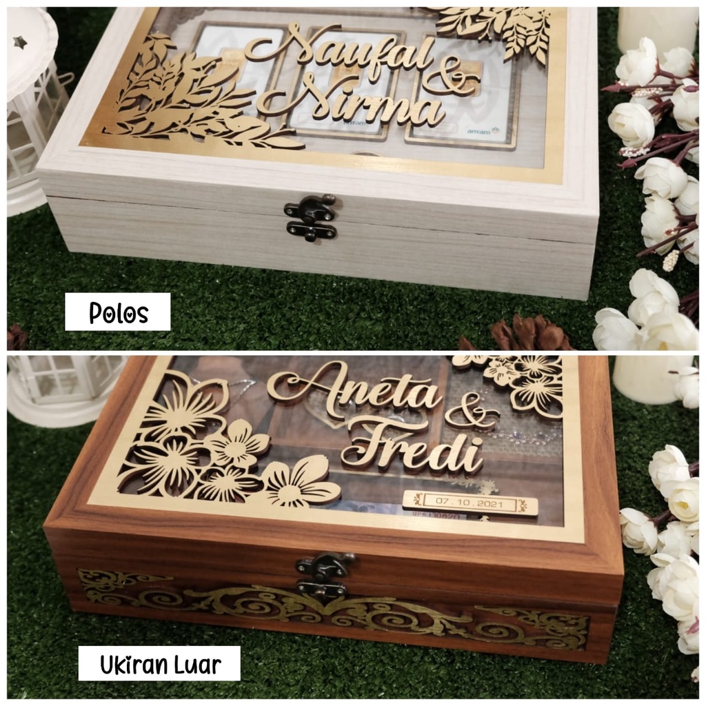 [Size XL] Custom Wooden Mahar Box Kotak Mahar Hantaran Perhiasan Emas by Lasercreative