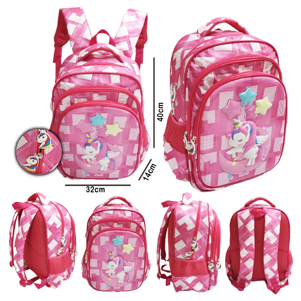 PROMO 10.10 RANSEL SD TAS ANAK SEKOLAH PEREMPUAN CEWE SD  Gambar Kuda Pony dan Putri Cantik LILAC CANDY Odet Snow Happy Polka Duet 3Resleting  ( 16&quot; )