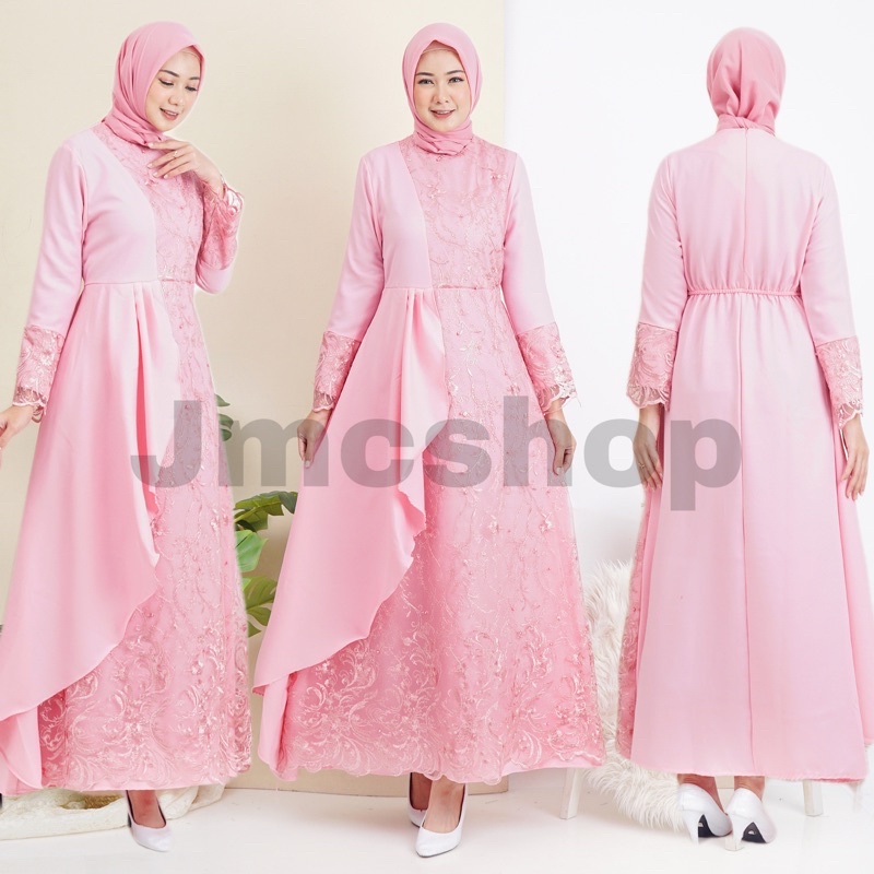 Gamis zolana tile brukat mutiara / long dress fashion muslim pesta lebaran standar sampai jumbo