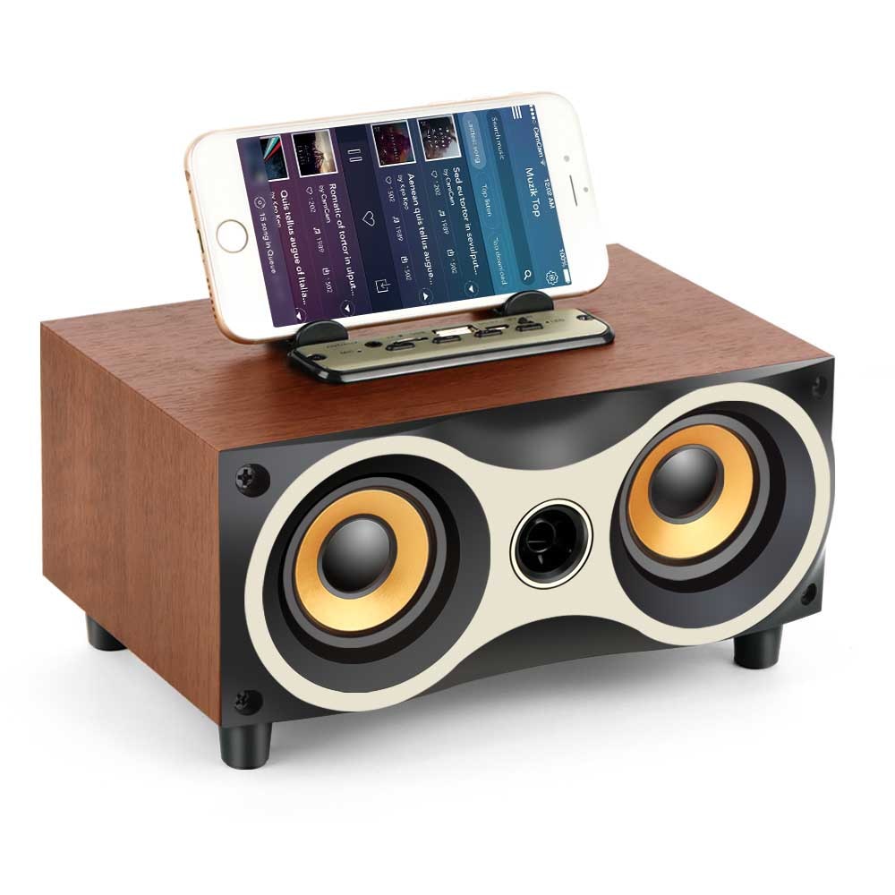 TOPROAD Portable Bluetooth Speaker Subwoofer FM Radio Wood Design 2000mAh - XM6