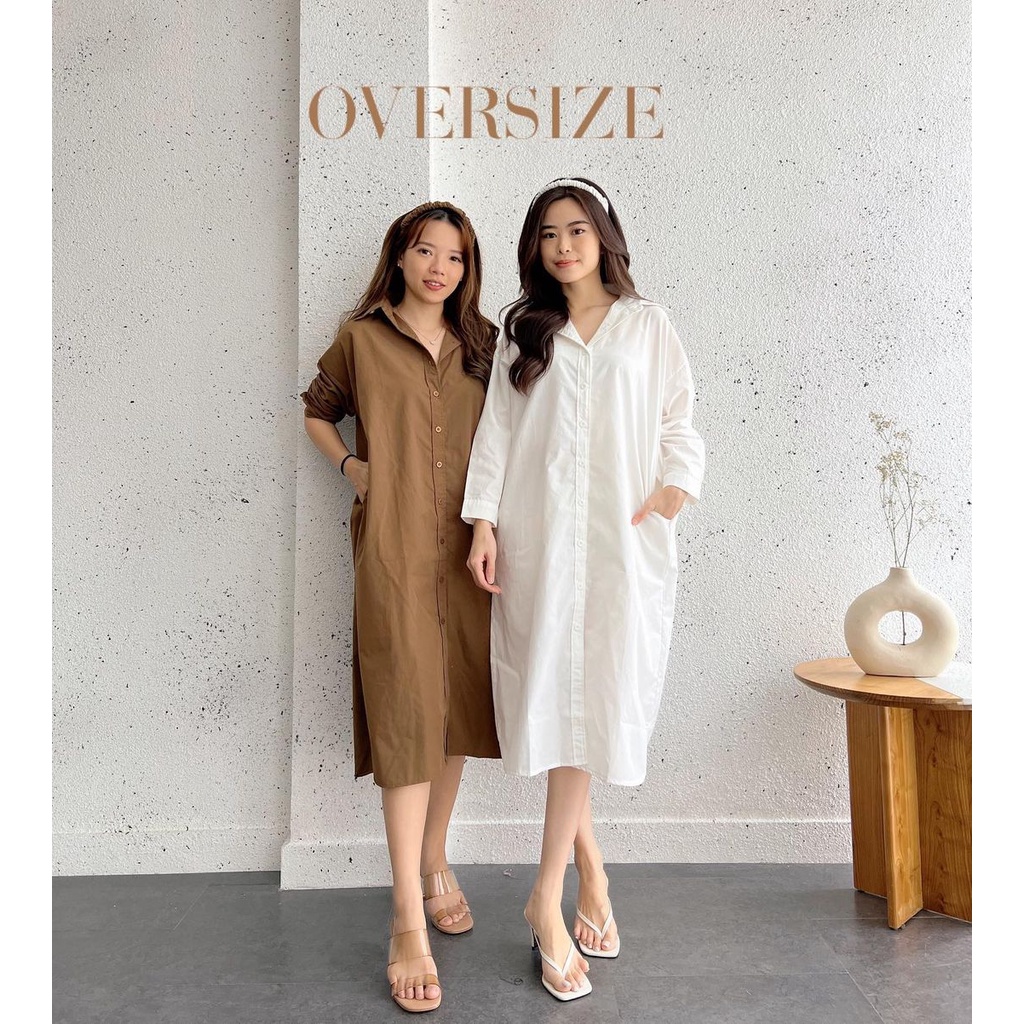 Lovind Nova Oversize Dress Oversize Katun Poplin Lengan Panjang Hitam Putih Oversize Katun Poplin 89