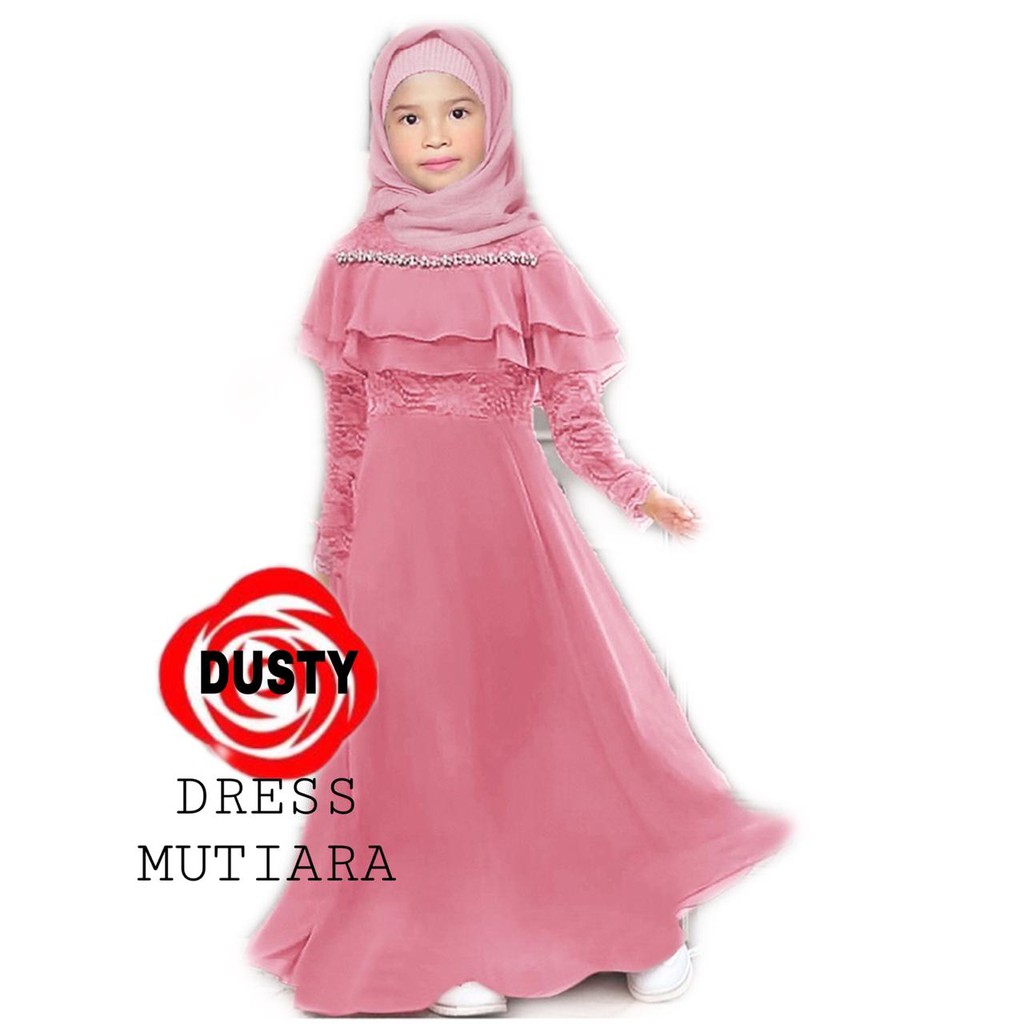 B10 DRESS MUTIARA KID BAHAN MOSCREPE KOMB BRUKAT TULANG