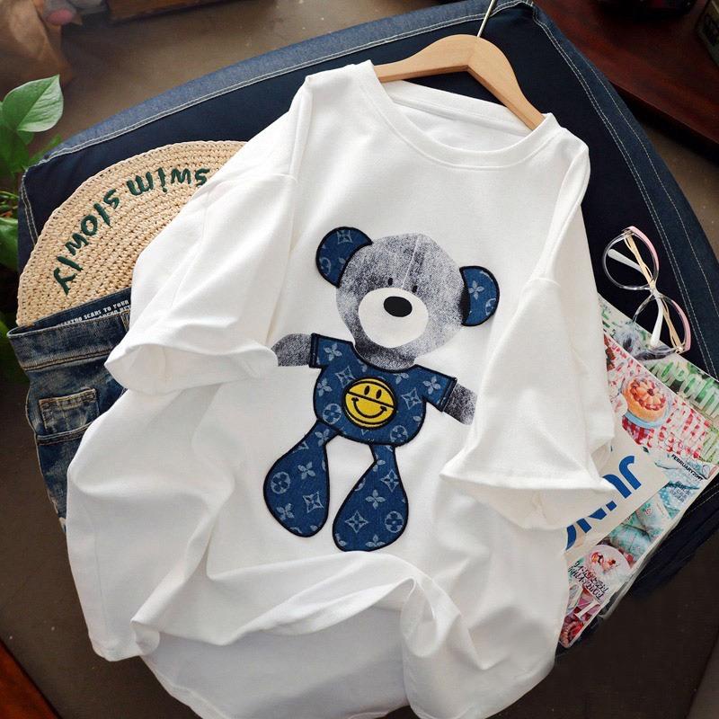 THISTLE - Oversize Tee Tshirt Wanita Model Longgar Motif Bear Jeans