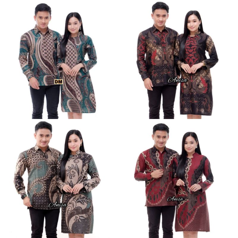 Baju Atasan Couple Batik Wanita Tunik Dress Lengan Panjang Pria Hem Kemeja Murah Jumbo Pekalongan