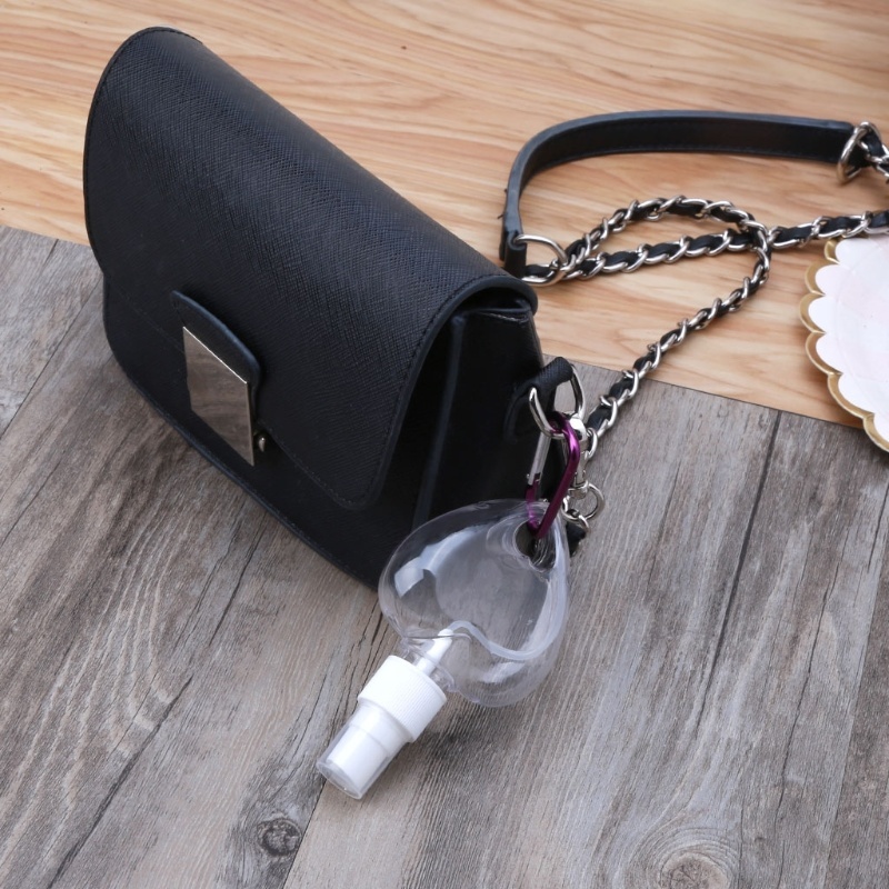 50ml Loving Heart Hook Spray Bottle Refillable Plastic Cosmetic Dispense Bottles Portable Carabiner Barb bottle