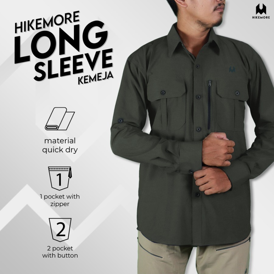 Hikemore Long Sleeve Kemeja Lengan Panjang Outdoor PDL Lapangan Quickdry Dry Fit Original