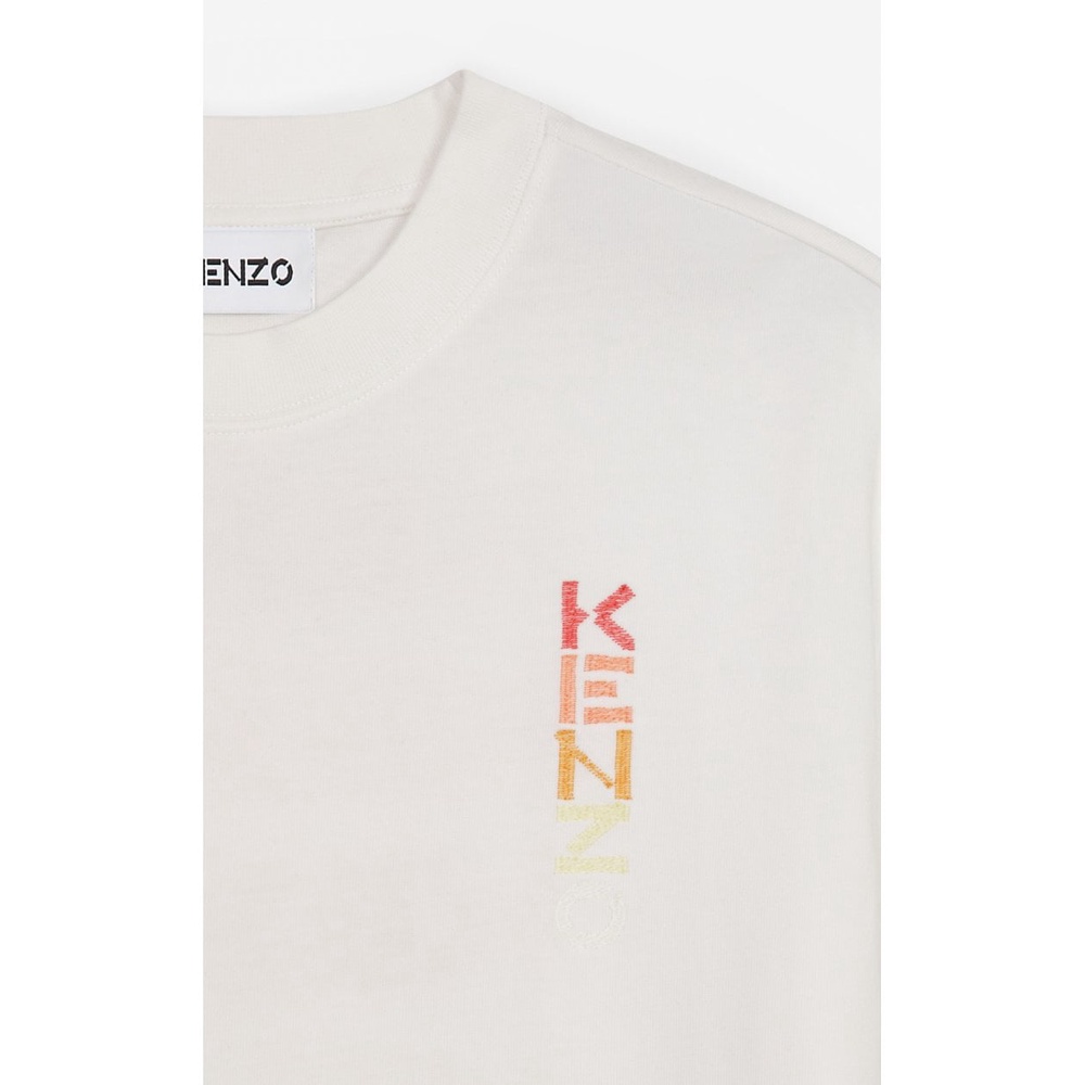 Knzo SS22 Men Embroidered Multicolor Logo Tee White 100% Original