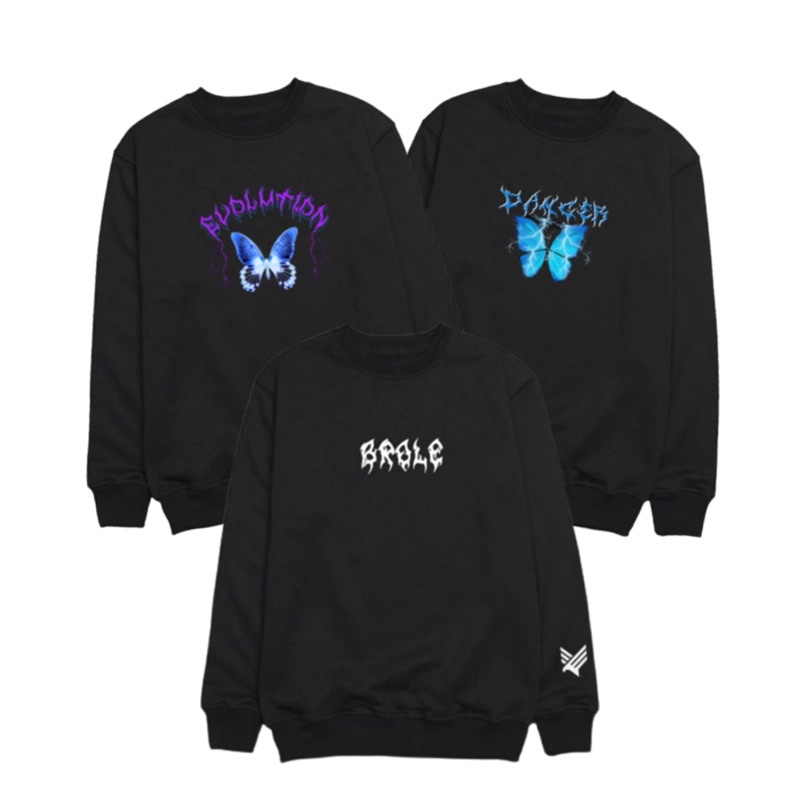 EVO CREWNECK FONT METAL SWEATER DISTRO BLACK CREAM SWITER CASUAL