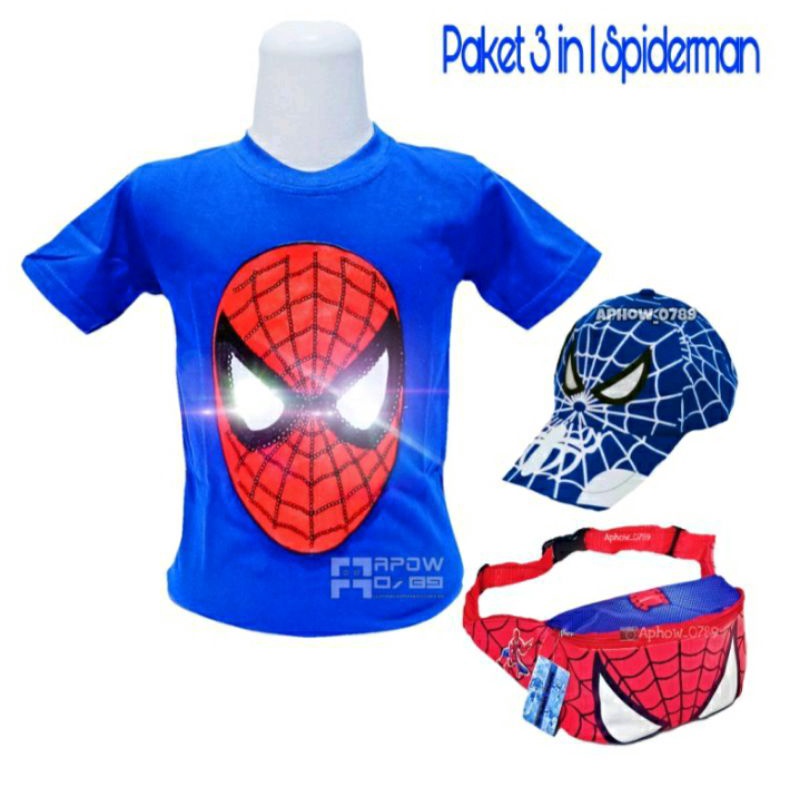 T-SHIRT Kaos oblong Spiderman vs Batman 3in1 kaos anak laki-laki LED dan usap