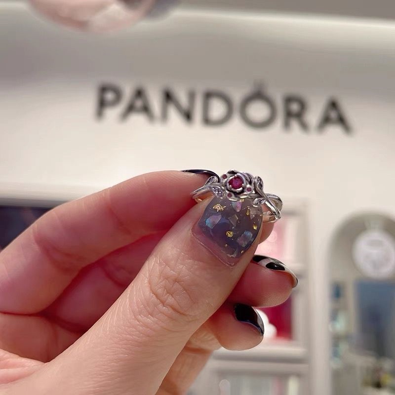 Pandora Cincin 925 Silver Desain Bunga Mawar Princess disney Hias Kubik Zirkonia Untuk Wanita