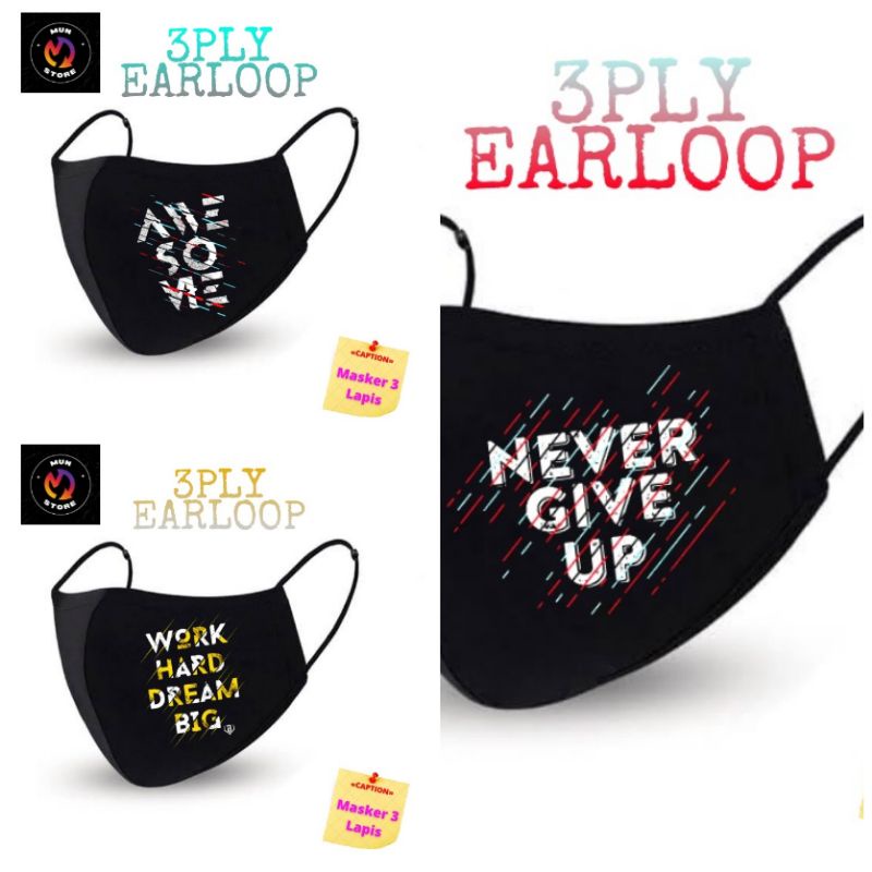 Masker Kain Logo Tulisan Keren Masker Kain 3 Lapis 3Ply Earloop Pria Wanita Dewasa Anak²