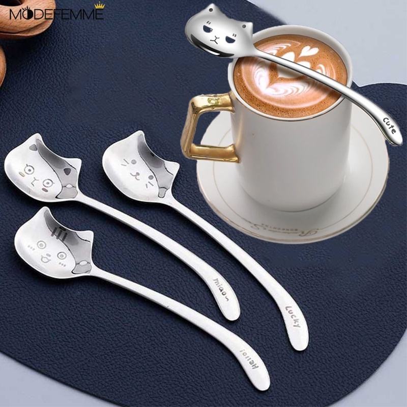 Sendok Sup / Kopi / Dessert Desain Kucing Bahan Stainless Steel 304 Untuk Dapur