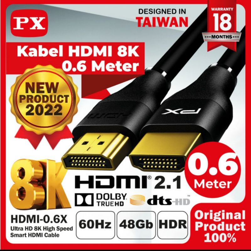 Kabel HDMI 2.1 high speed UHD 8K HDR HDMI CABLE 0.6m PX HDMI -0.6X