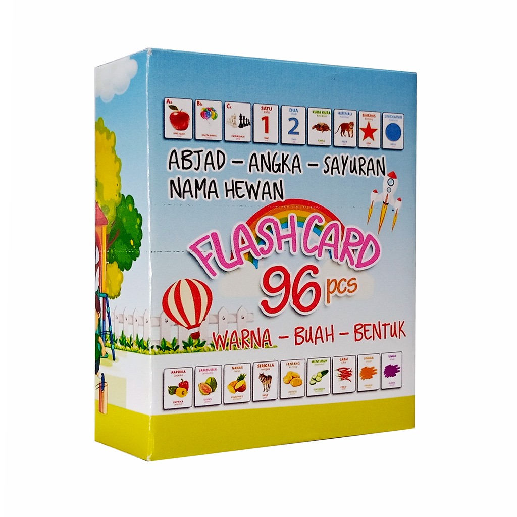 FlashCard 96 Kartu Edukasi - Huruf, Angka, Hewan, Warna Buah, Sayur 2 Bahasa Indonesia dan Inggris