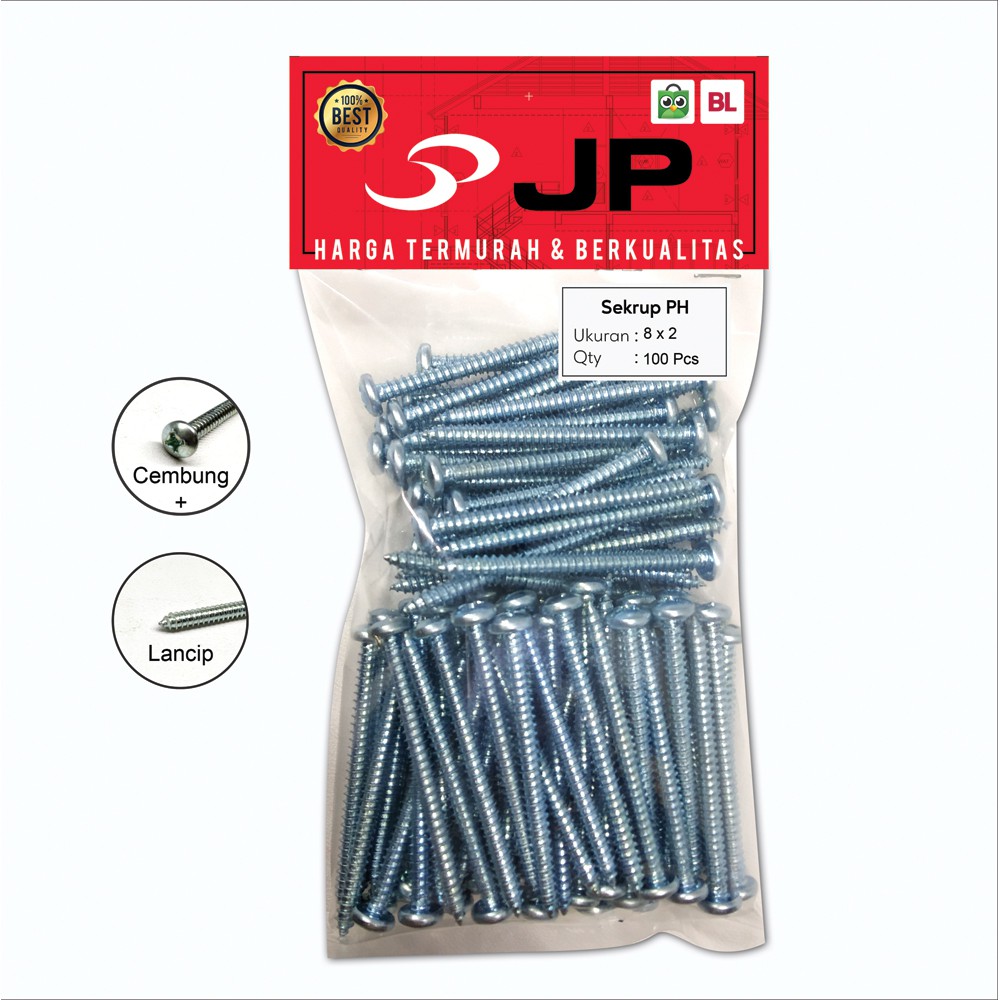 SEKRUP PH 8 x 2 - SKRUP PH 8x2 BAUT TAPPING ISI 100 PCS