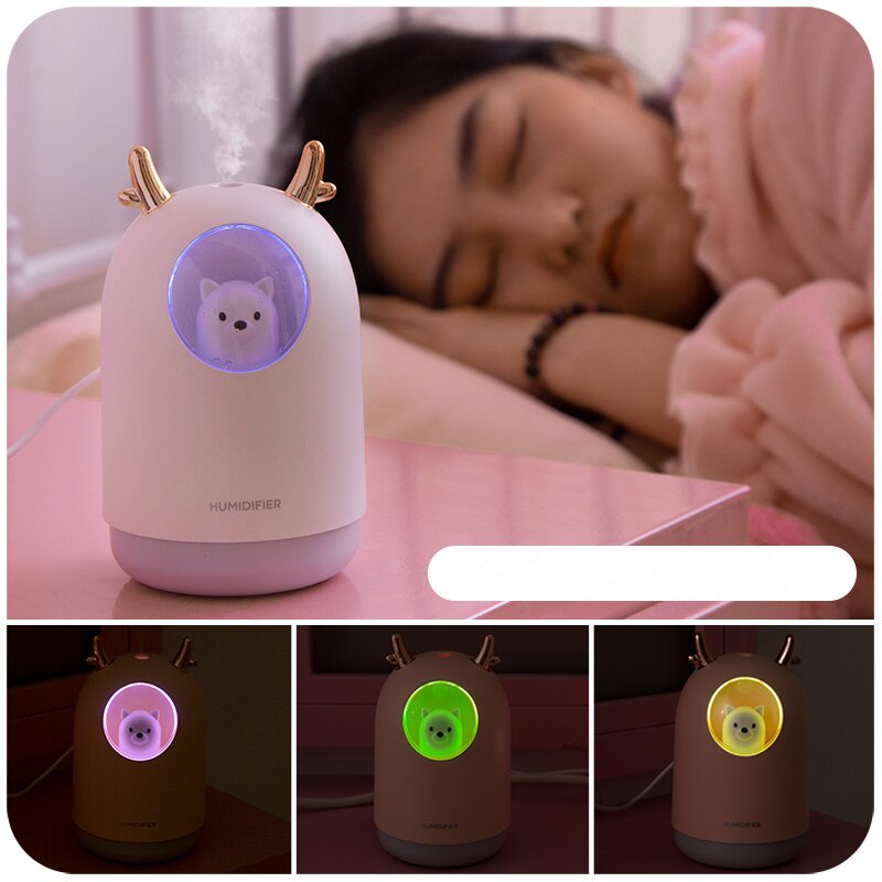 Humidifier Diffuser Beruang Lucu Ultrasonic Pelembab Ruangan 300ml Light Color