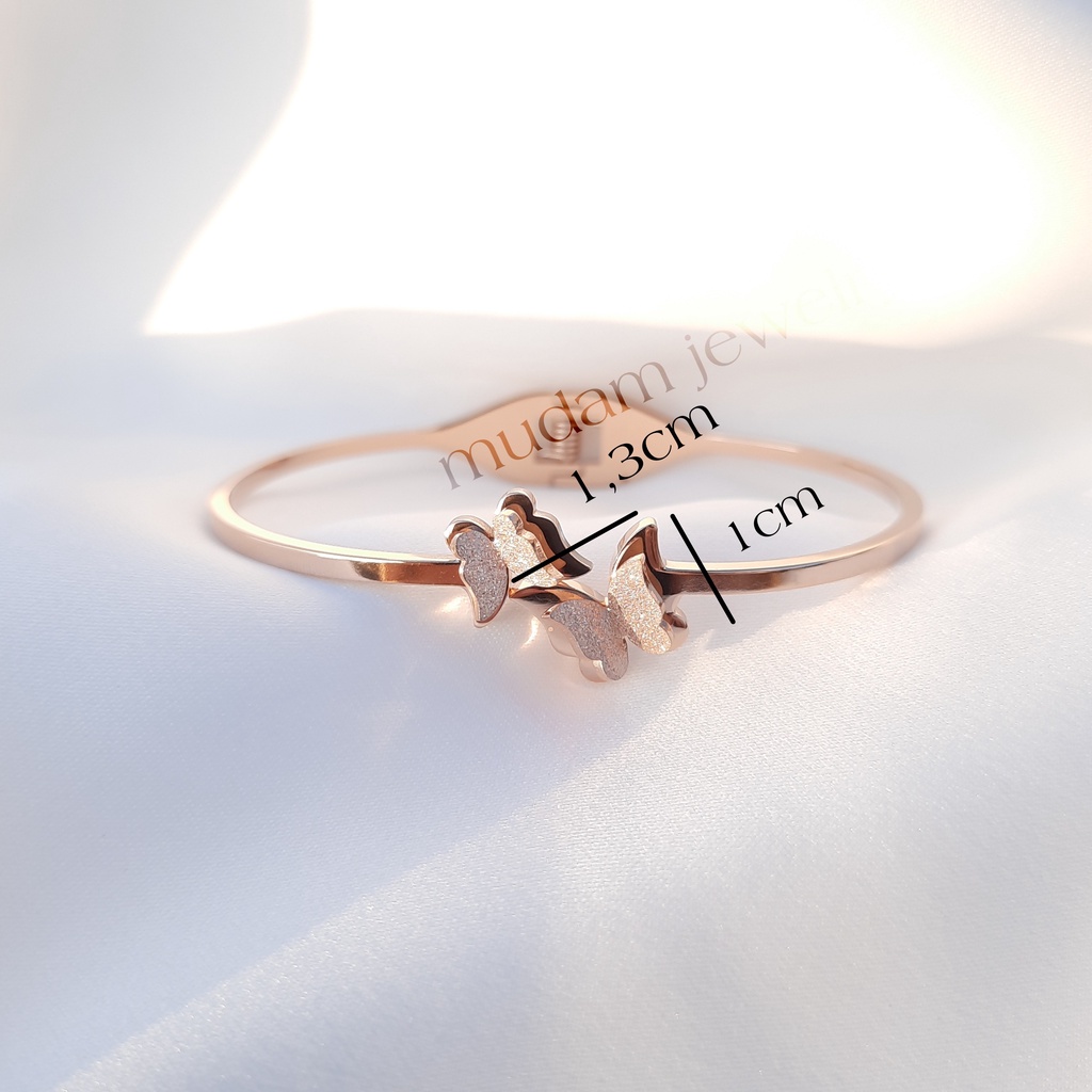 Gelang Bangle Titanium Dua Kupu-Kupu Tersedia Warna Rosegold, Gold dan Silver