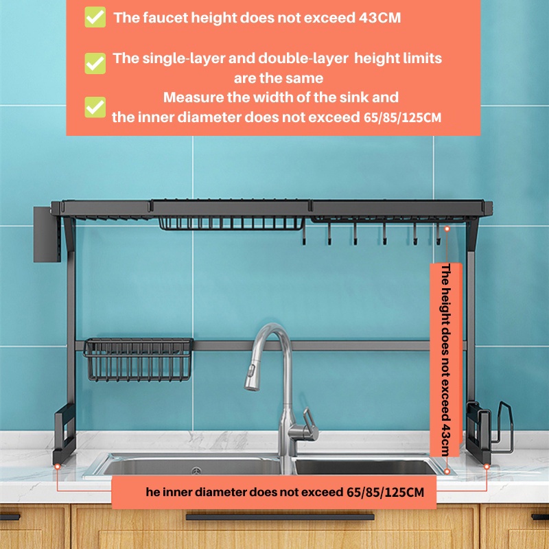 KAGK Rak Cuci Piring Dapur Stainless Hitam Rak Wastafel Rak Piring Dan Peralatan Dapur Kokoh Kuat