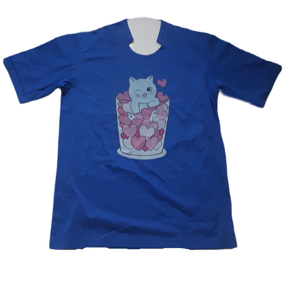 KAOS CETAK DTG DENGAN DESAIN KEREN (BIRU) CAT LOVE