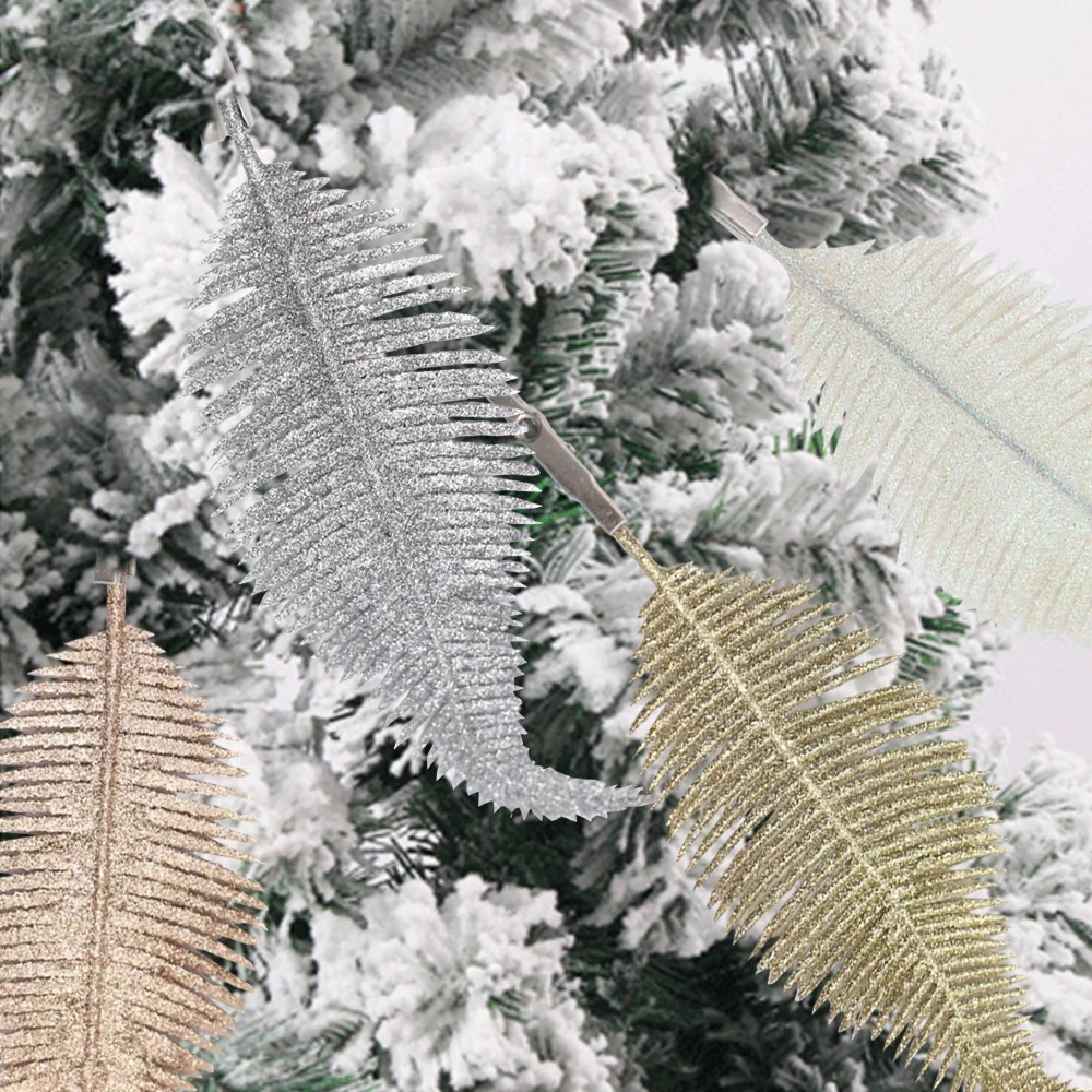 6 Pcs Ornamen Daun Bulu Glitter Buatan Untuk Dekorasi Pohon Natal