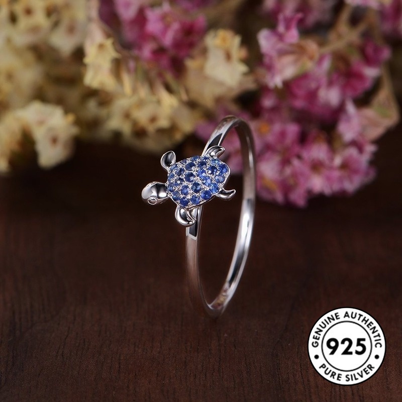 Cincin Sterling Silver 925 Model Kura-Kura Dengan Sapphire Untuk Wanita