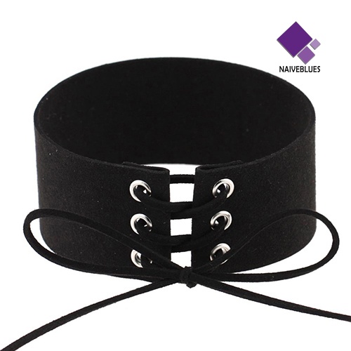 Kalung Choker Bahan Suede Imitasi Aksen Renda Gaya Vintage Punk Gothic Untuk Wanita