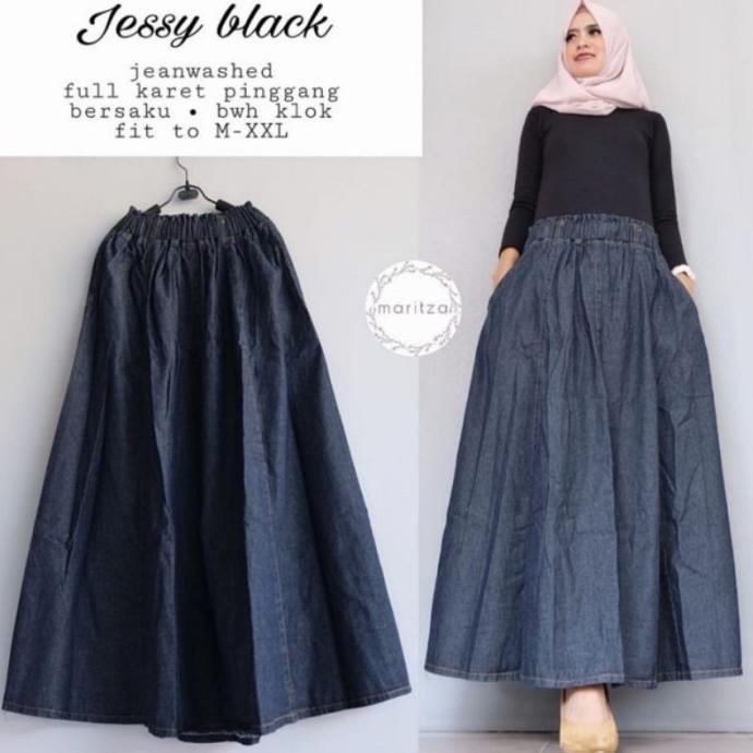 ROK PANJANG WANITA UMBRELLA DENIM LEVIS REMAJA &DEWASA - HITAM