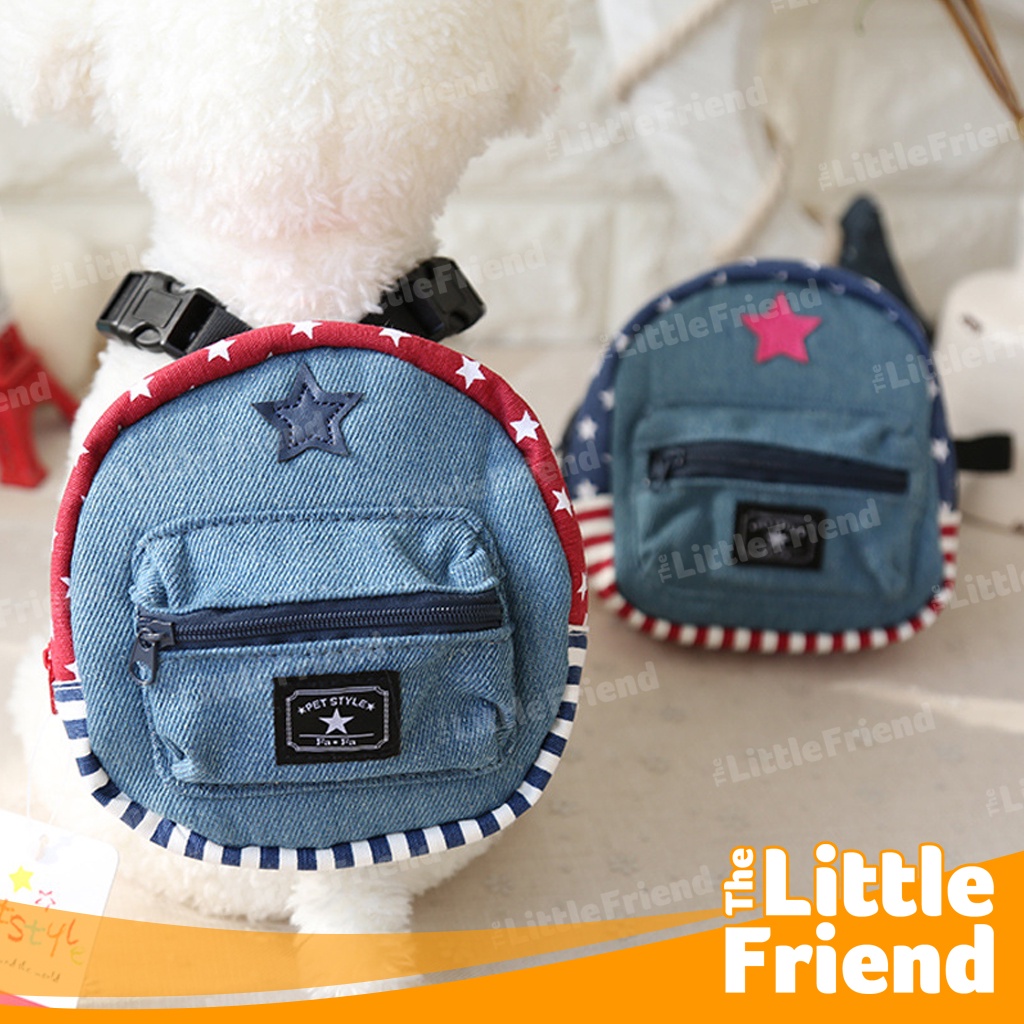 Leash Tali Tuntun Harness Anjing Plus Tas Backpack American Flag Denim