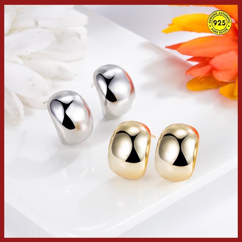 Anting Hoop Bentuk C Gaya Retro Warna Silver Dan Gold