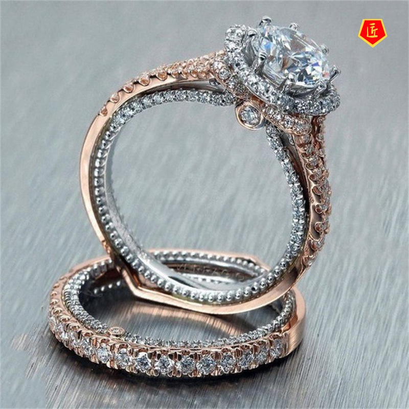 [Ready Stock]14K Rose Gold round Diamond Color Separation Ring Set