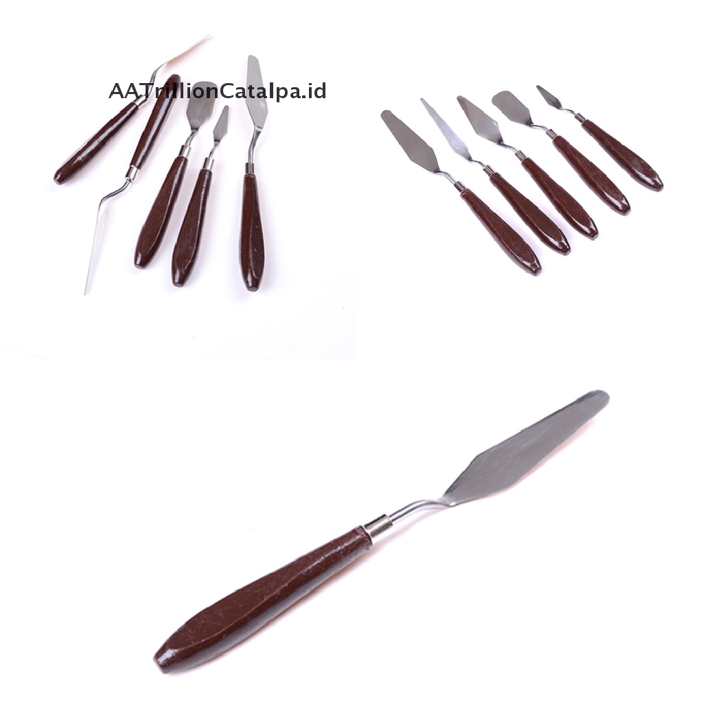 (AATrillionCatalpa) 5pcs / Set Spatula + Scraper + Palet Stainless Steel Untuk Melukis