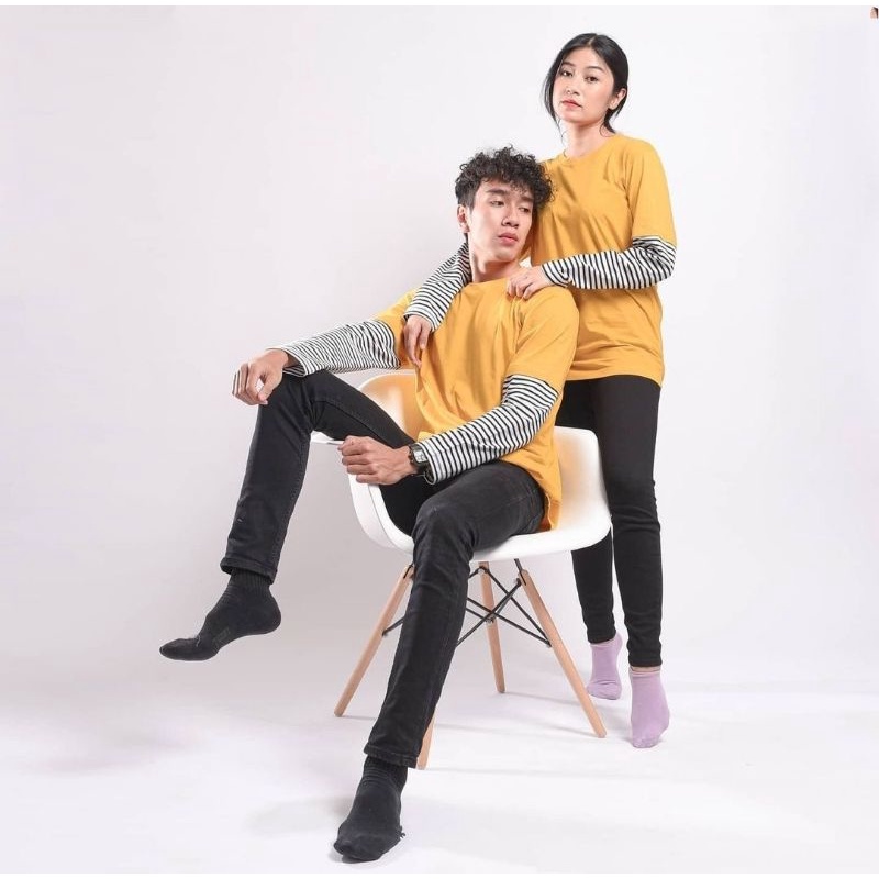 Kaos Double Layer Stripe Lengan Panjang Katun | Stripe Layer | Layer Stripe