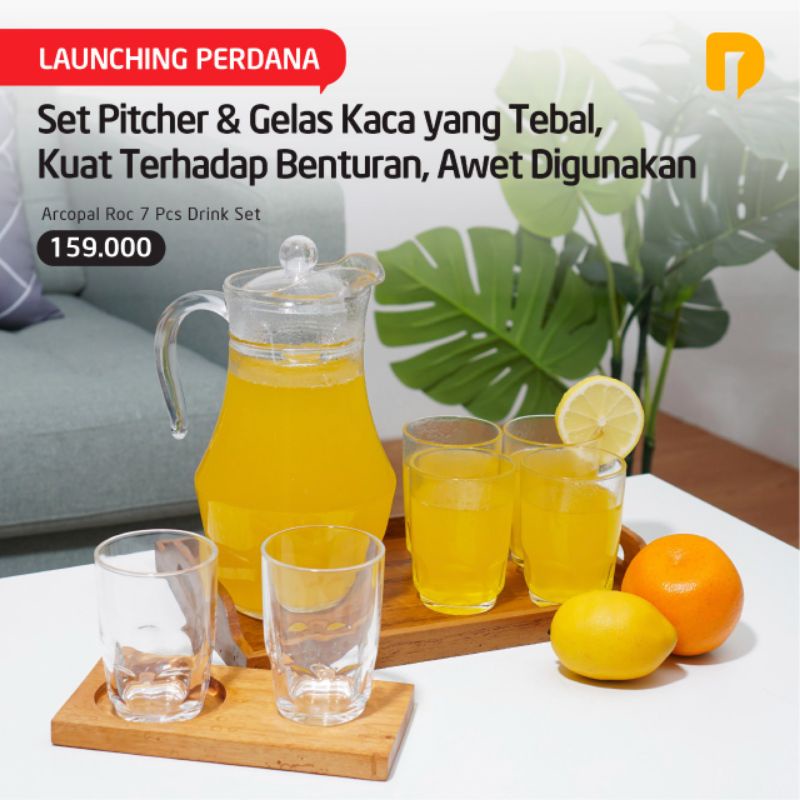 Set Pitcher Gelas Arcopal Roc 7Pc Drink Set
