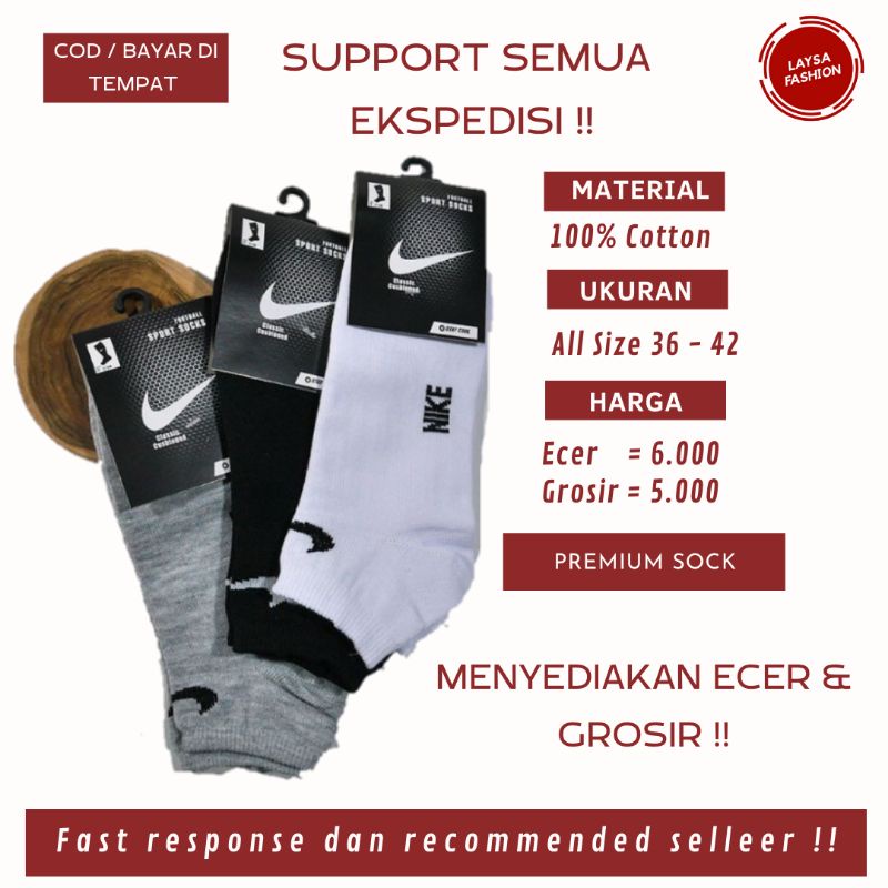 COD SATUAN DAN GROSIR Kaos Kaki Sport Logo Nike Murah Kualitas Premium Kaos Kaki Olahraga Motif Nike Polos Putih Hitam Abu